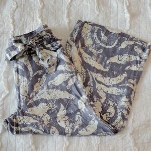 Joie Blue and Off White Print High Waist Pants L NWT 100% lyocell Wide Flowy Leg